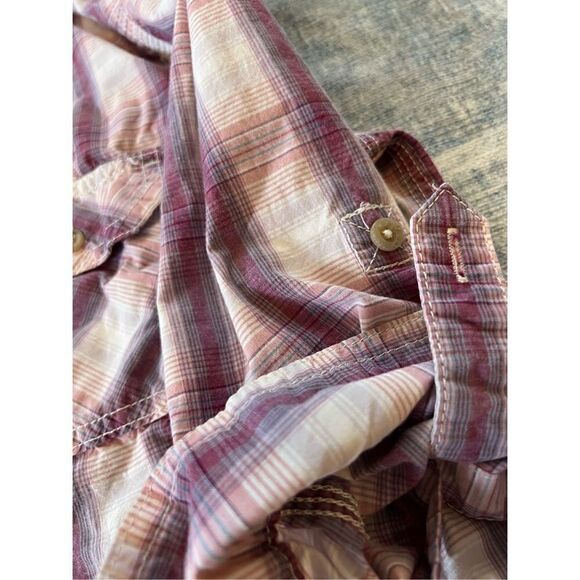 Carhartt Huron Cream Berry Red Pink Plaid Button Down 3/4 Sleeve Shirt Medium - Picture 5 of 8